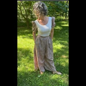 Hand Crafted Cream and Brown Wide Leg Palazzo Pant with Coordinated Bodysuit